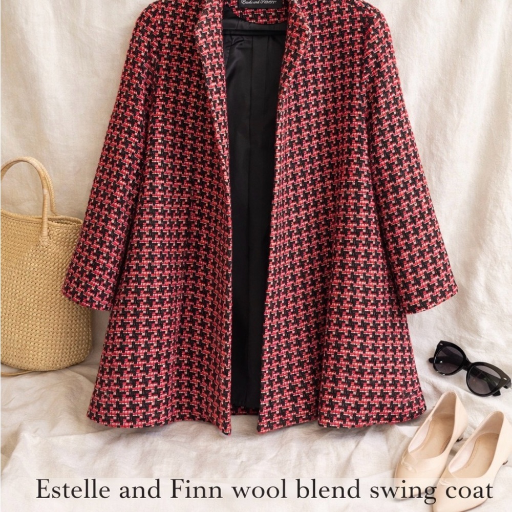 Estelle and Finn Swing Coat Red, Pink & Black Houndstooth Swing Coat